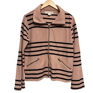 Saltwater Luxe Jacket Large Tan Striped Full Zip Terry Bell Sleeves‎ Casual